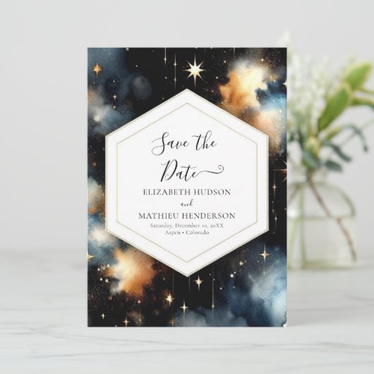 Elegante Waterverf hemelse bruiloft Save The Date (Staand voorkant)