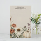 Elegante waterverf herfst bloem wit pompoen briefpapier (Staand voorkant)