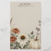 Elegante waterverf herfst bloem wit pompoen briefpapier (Voorkant)