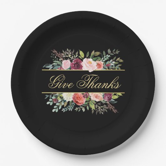 Elegante Waterverf Herfst Bloemen Geef Bedankt Papieren Bordje (Voorkant)