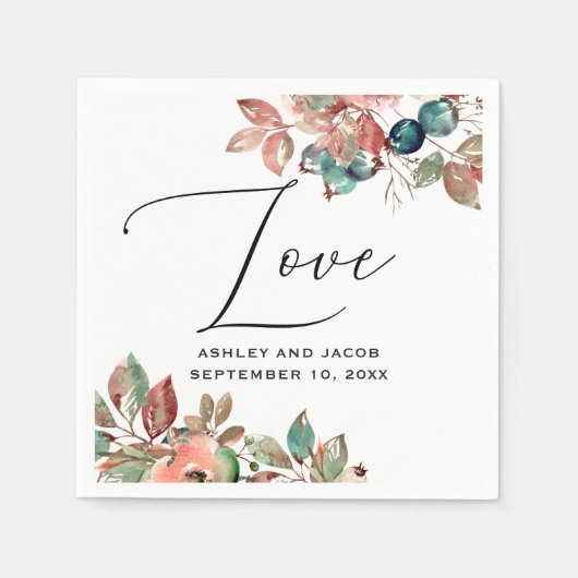 Elegante waterverf herfst bloemenbruiloft. bosbes servet (Voorkant)