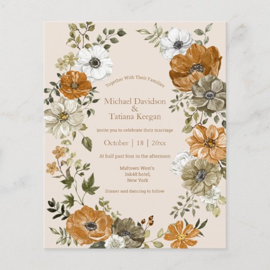 elegante waterverf herfst bloemenbruiloft Uitnodig (Voorkant)