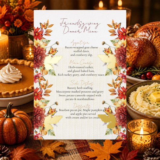Elegante Waterverf Herfst Bloemendiner Menu