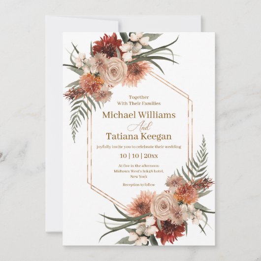 Elegante waterverf herfst bloementerracotta bruilo kaart (Voorkant)