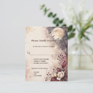 Elegante Waterverf Herfst Burgundy Halloween Bruil RSVP Kaartje