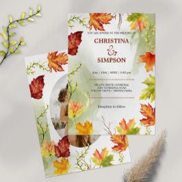 Elegante Waterverf herfst foto bruiloft Kaart