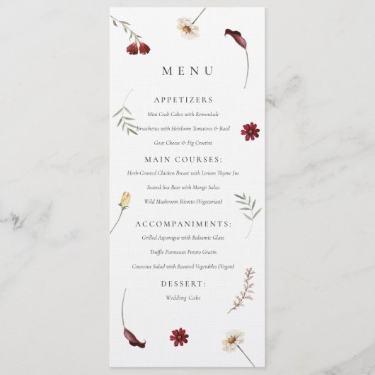 Elegante Waterverf Herfst Herfst Wildflower Weddin Menu (Voorkant)