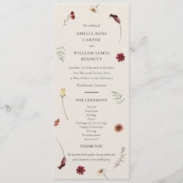 Elegante Waterverf Herfst Herfst Wildflower Weddin Programmakaart