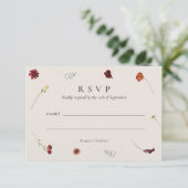 Elegante Waterverf Herfst Herfst Wildflower Weddin RSVP Kaartje (Staand voorkant)