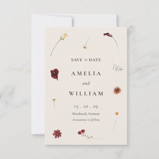 Elegante Waterverf Herfst Herfst Wildflower Weddin Save The Date (Voorkant)
