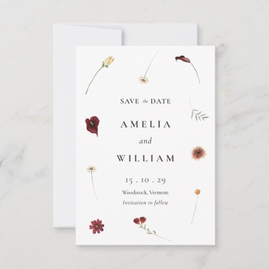 Elegante Waterverf Herfst Herfst Wildflower Weddin Save The Date (Voorkant)