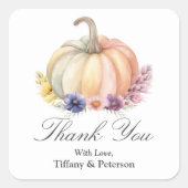 Elegante Waterverf Herfst Pompoen Bloemen Dank u Vierkante Sticker (Voorkant)