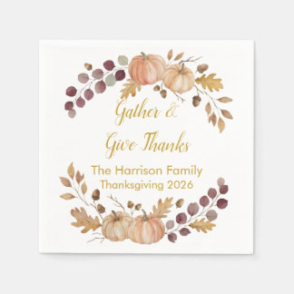 Elegante Waterverf Herfst Pompoen Thanksgiving Geb Servet