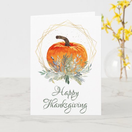 Elegante Waterverf Herfst Pompoen Thanksgiving Kaart (Gele Bloem)