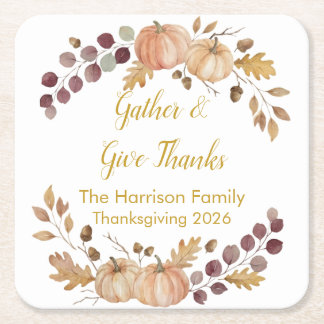 Elegante Waterverf Herfst Pompoen Thanksgiving Ond Kartonnen Onderzetters