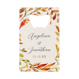 Elegante Waterverf herfstbladeren aangepaste bruil Creditkaart Flessenopener