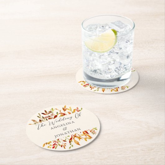 Elegante Waterverf herfstbladeren aangepaste bruil Ronde Kartonnen Onderzetter (Insitu)