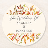 Elegante Waterverf herfstbladeren aangepaste bruil Ronde Kartonnen Onderzetter (Voorkant)
