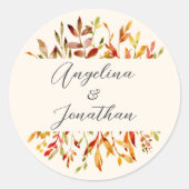 Elegante Waterverf herfstbladeren aangepaste bruil Ronde Sticker (Voorkant)
