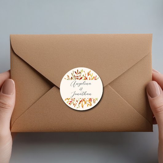 Elegante Waterverf herfstbladeren aangepaste bruil Ronde Sticker