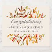 Elegante Waterverf herfstbladeren aangepaste bruil Sparkling Wijnetiket (Enkel label)