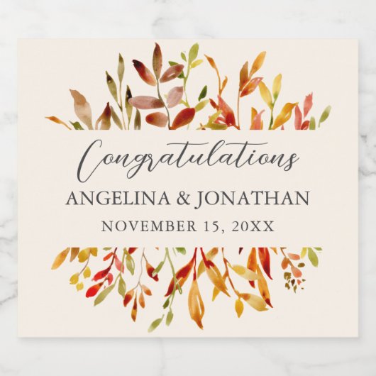 Elegante Waterverf herfstbladeren aangepaste bruil Sparkling Wijnetiket (Enkel label)