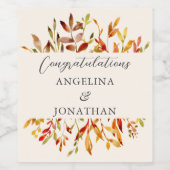 Elegante Waterverf herfstbladeren aangepaste bruil Wijn Etiket (Enkel label)