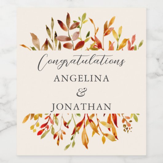 Elegante Waterverf herfstbladeren aangepaste bruil Wijn Etiket (Enkel label)