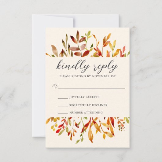 Elegante Waterverf herfstbladeren bruiloft RSVP Kaartje (Voorkant)