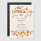 Elegante Waterverf Herfstbladeren Koppel Foto Magnetische Uitnodiging (Voorkant / Achterkant)