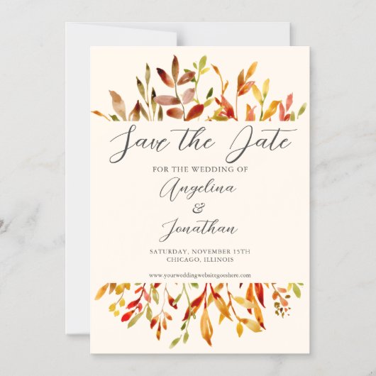 Elegante Waterverf Herfstbladeren Koppel Foto Magnetische Uitnodiging (Voorkant)