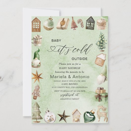 Elegante Waterverf het is koud buiten Baby shower Kaart (Voorkant)