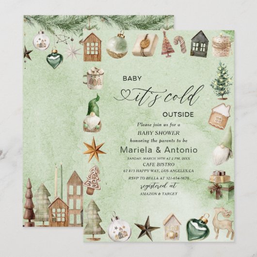 Elegante Waterverf het is koud buiten Baby shower Kaart (Voorkant / Achterkant)