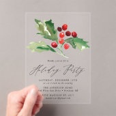 Elegante Waterverf Holly Berries Holiday Party Acryl Uitnodigingen (Insitu (Draagbaar))