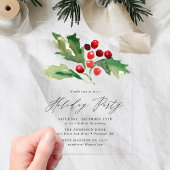 Elegante Waterverf Holly Berries Holiday Party Acryl Uitnodigingen