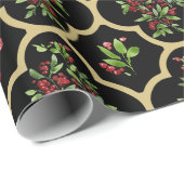 Elegante Waterverf Holly en Gold Quatrefoil Cadeaupapier (Rol Hoek)