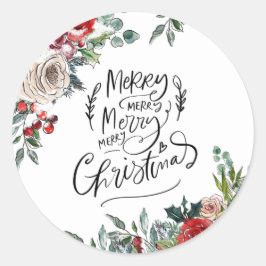 Elegante Waterverf Holly Floral Merry Christmas Ronde Sticker