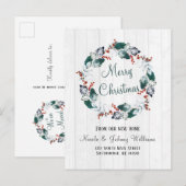 Elegante Waterverf Holly Wreath Christmas Moving Aankondigingskaart (Voorkant / Achterkant)