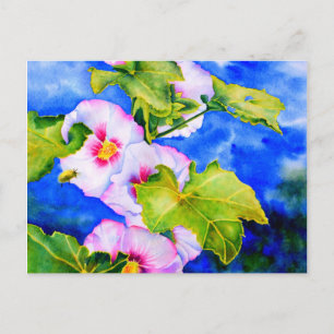 Elegante waterverf Hollyhocks Briefkaart