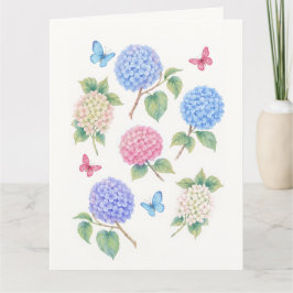Elegante Waterverf Hortensia & Butterfly Kaart