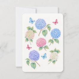 Elegante Waterverf Hortensia & Butterfly Kaart