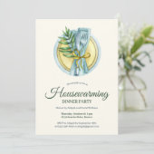 Elegante Waterverf Housewarming Dinner Party Kaart (Staand voorkant)