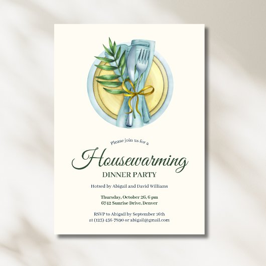 Elegante Waterverf Housewarming Dinner Party Kaart