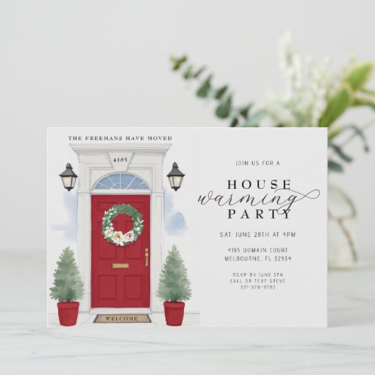 Elegante Waterverf Housewarming Party Kaart (Staand voorkant)