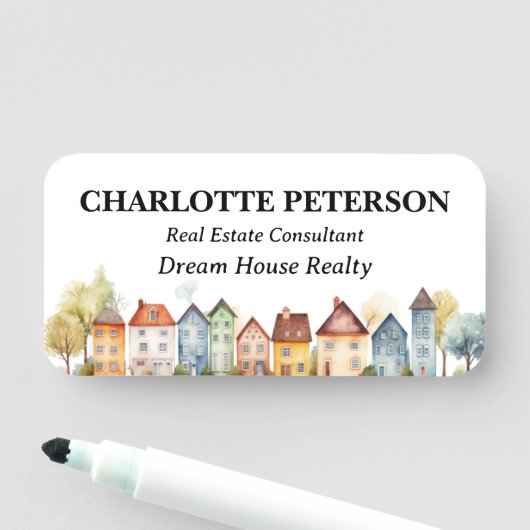 Elegante Waterverf huizen Custom Realtor Naamplaatje (In situ)