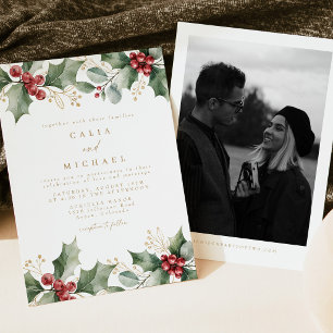 Elegante Waterverf Hulst Kerst Winter Bruiloft Kaart