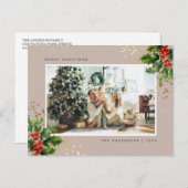 Elegante Waterverf Hulstbessen Foto Feestdagenkaart (Voorkant / Achterkant)