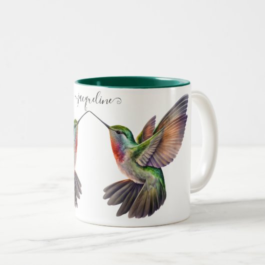 Elegante Waterverf Hummingbird Gepersonaliseerde n Tweekleurige Koffiemok (Voorkant rechts)
