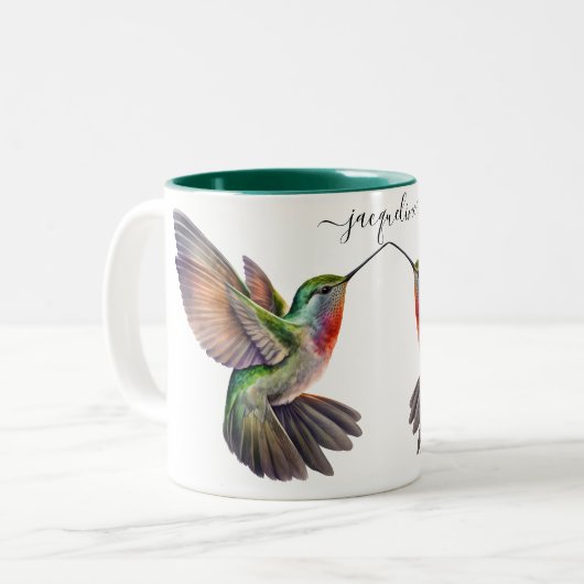 Elegante Waterverf Hummingbird Gepersonaliseerde n Tweekleurige Koffiemok (Voorkant links)