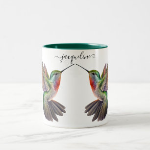 Elegante Waterverf Hummingbird Gepersonaliseerde n Tweekleurige Koffiemok
